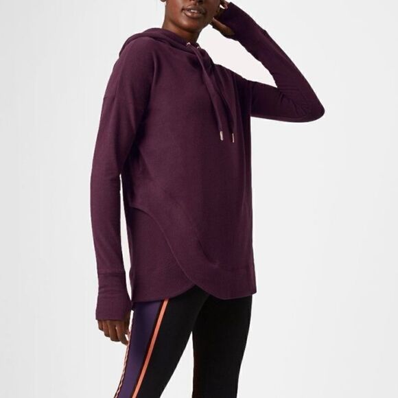Sweaty Betty Luxe Invigorate Plum Funnel Neck Hoodie Sweatshirt Sz S - Picture 2 of 7